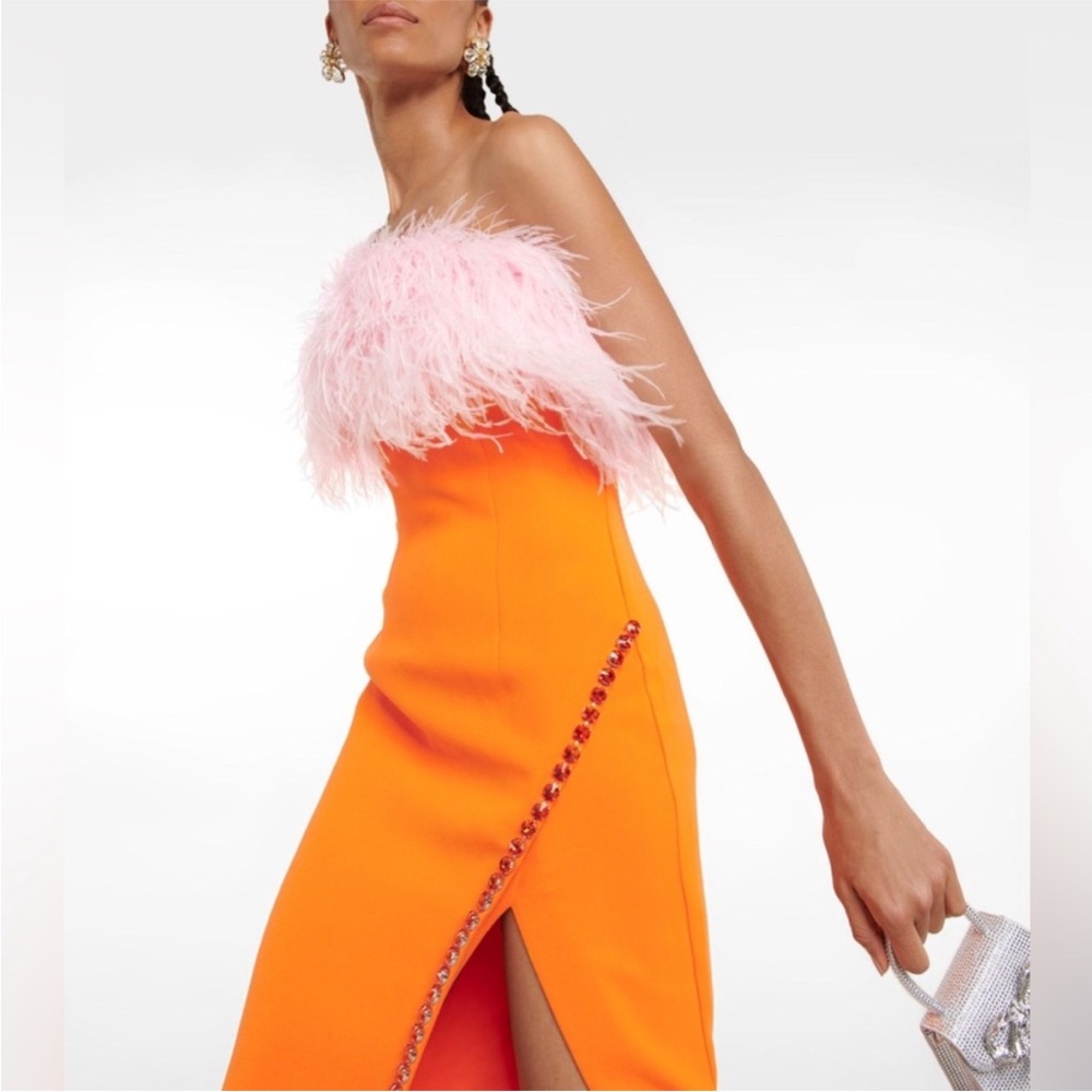 Self Portrait | Feather Trimmed Crepe Midi Dress | NWT